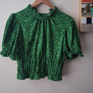 Who What Wear Green Patterned Blouse